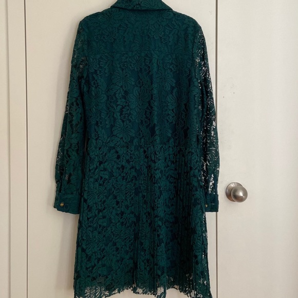 Zara green lace shirt dress drop waist pleated bottom - Picture 2 of 5